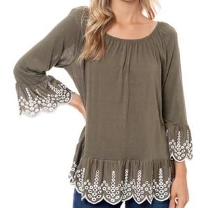 Fever brown knit top with embroidery
